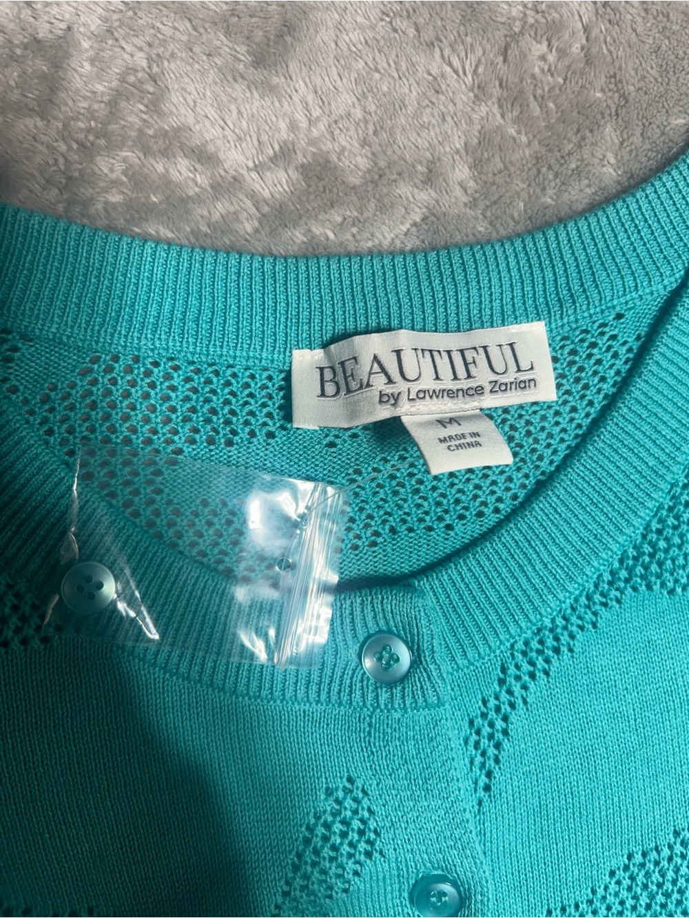 BEAUTIFUL by Lawrence Zarian Women’s Teal Floral Knit Crew Neck Cardigan M - Picture 3 of 8